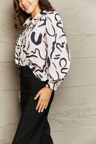 Printed Collared Neck Button-Down Shirt